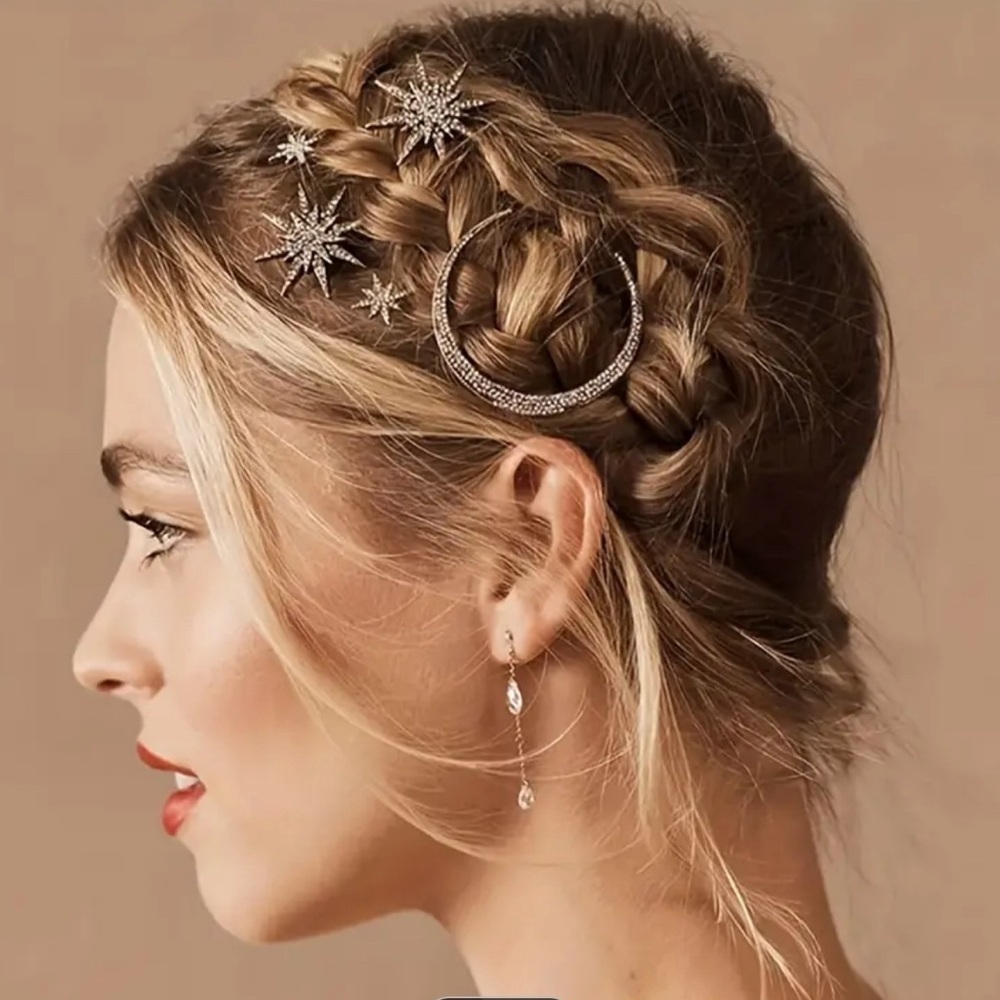 New 3-Piece Celestial Star Hair Pins Gold Wedding